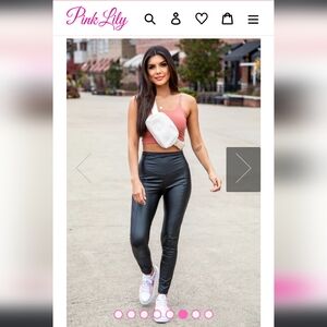 PINK LILY KIND GESTURE FRONT SEAM FAUX LEATHER LEGGINGS SIZE XL NWOT